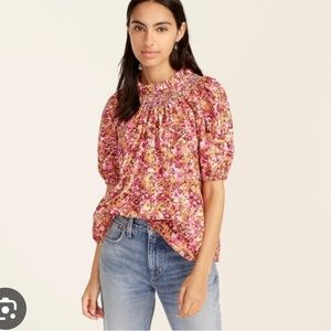 J.Crew Smocked neck puff-sleeve top in faded floral